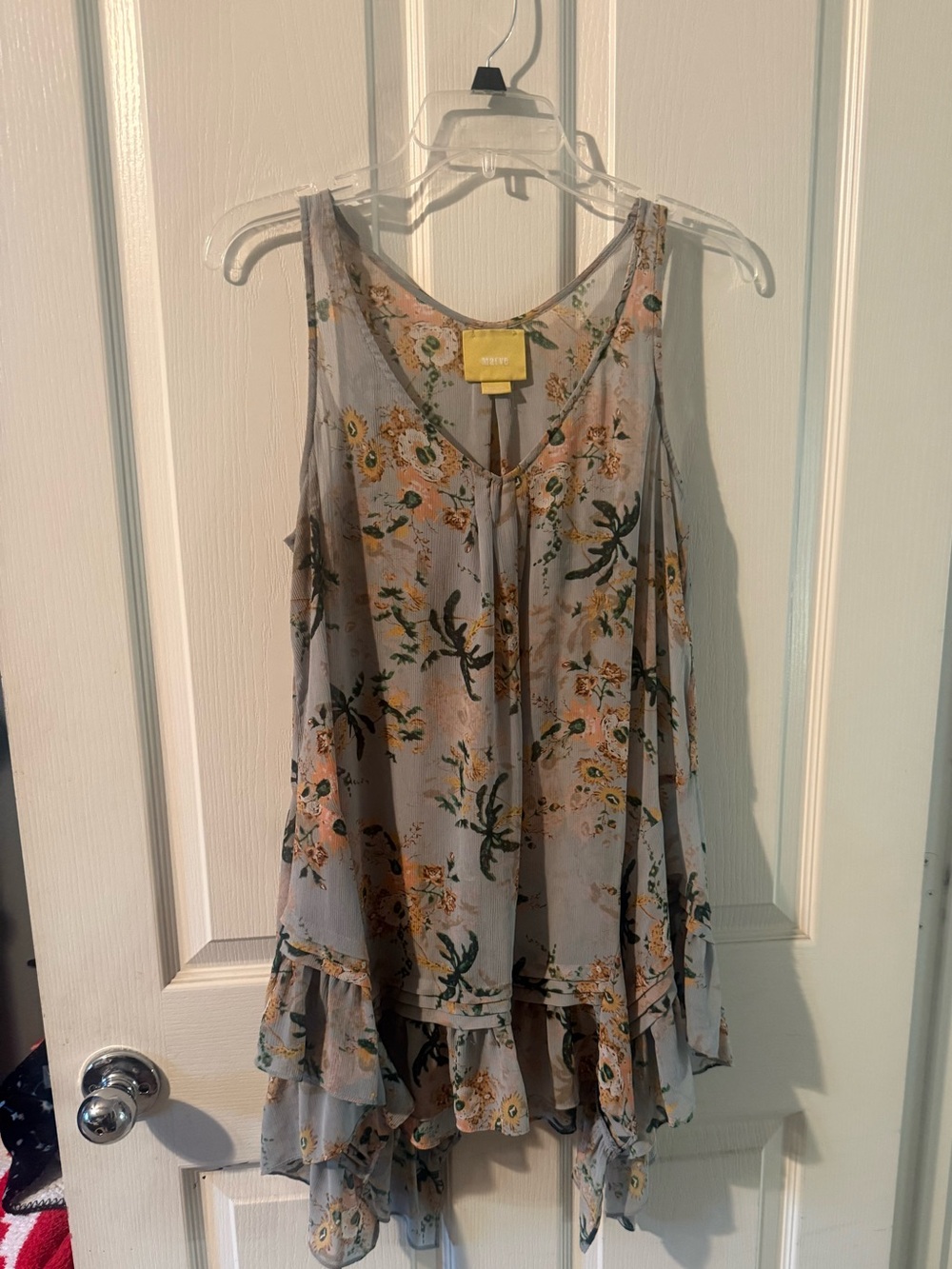 Maeve Light Blue Floral Tiered Ruffle Tank